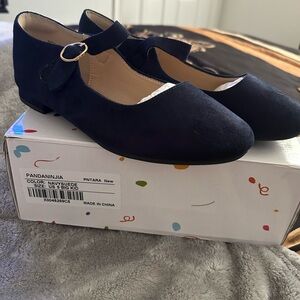 Navy Suede Mary Jane Flats with Buckle